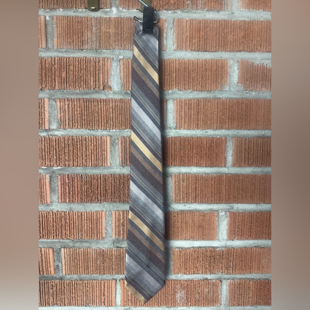 Vintage Christian Dior Monsieur Diagonal Striped Gray and Gold Tie